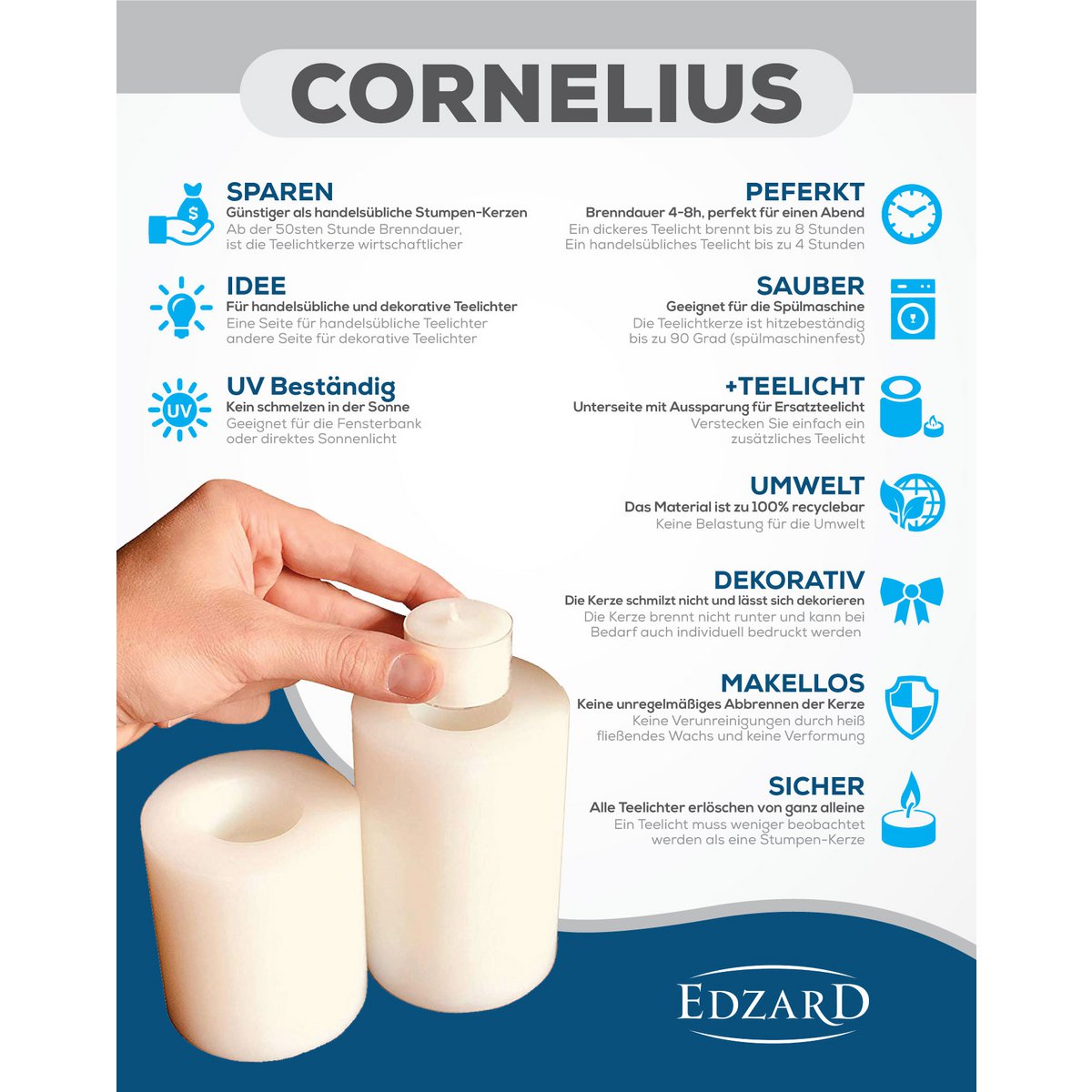 Teelichthalter Cornelius für Maxi-Teelicht, Höhe 12 cm