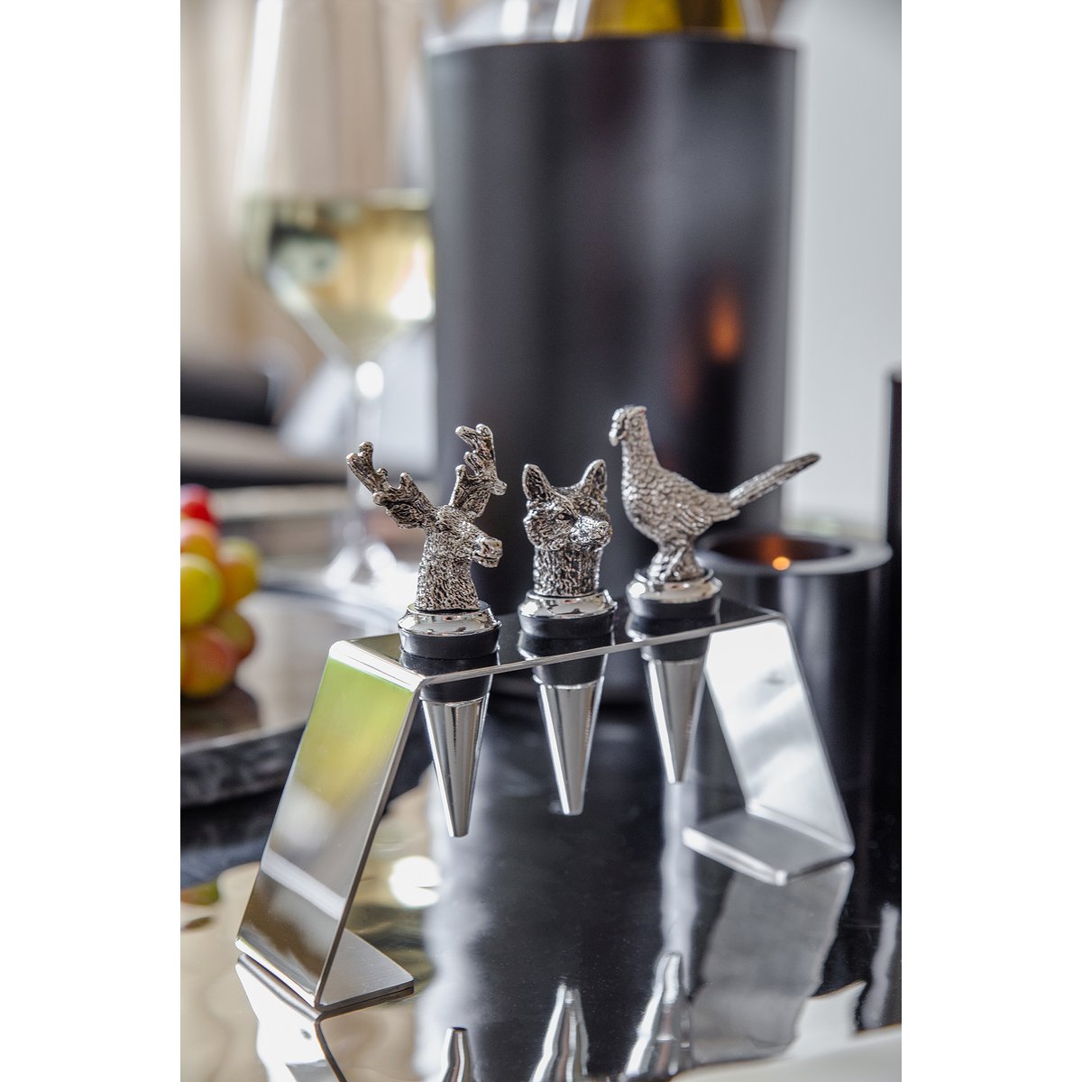 3er Set Edelstahl Flaschenverschlüsse mit Ständer
