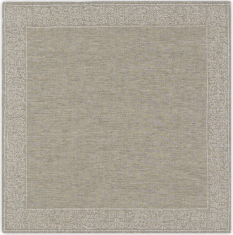 Serviette „Medici“ in Sand-Braun aus 100 % Leinen mit floraler Rankenbordüre. Elegantes Tafeltextil, auch als Tischläufer und Tischset erhältlich.