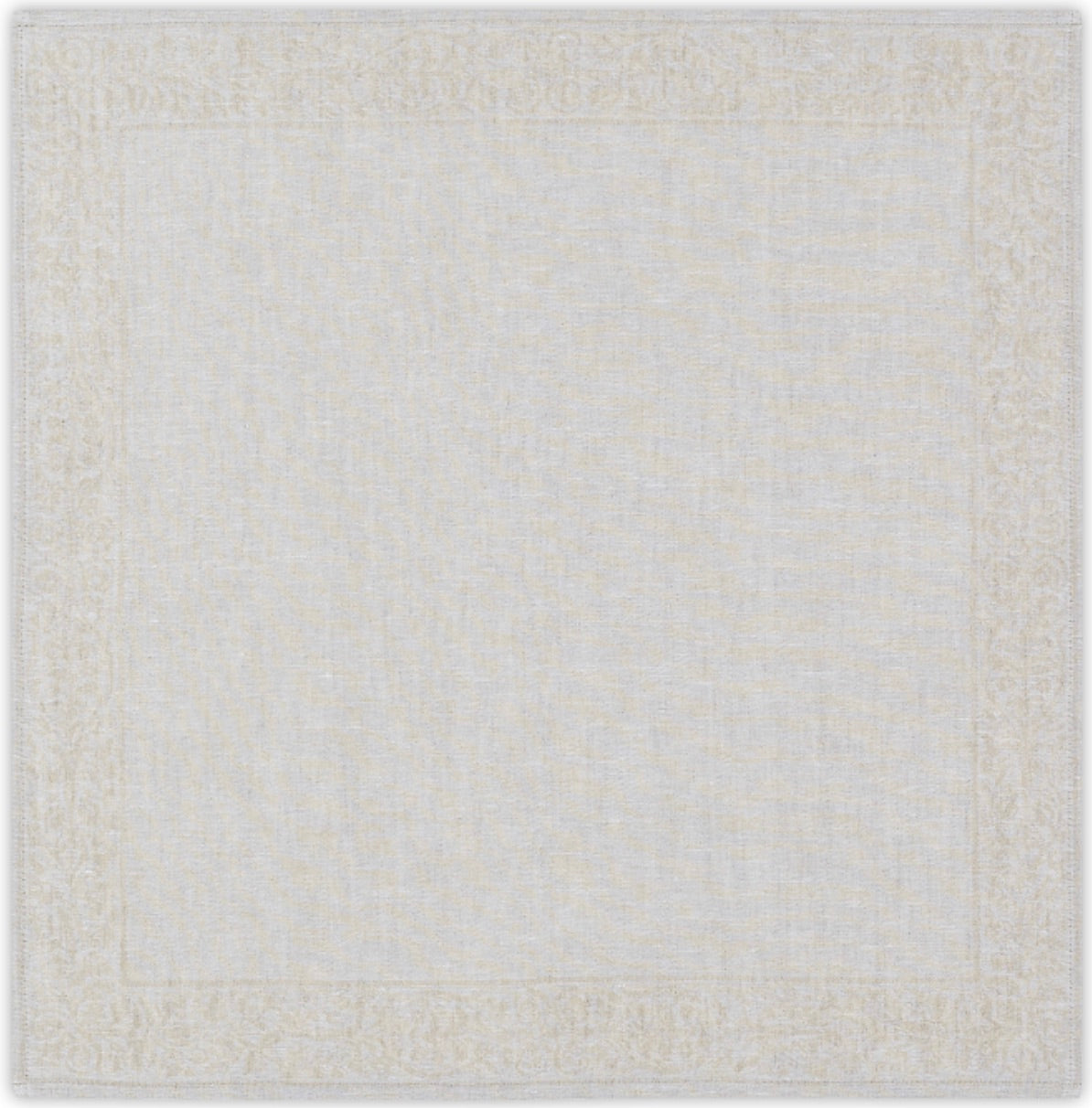 Serviette „Medici“ in Hellgrau aus 100 % Leinen mit floraler Rankenbordüre. Elegantes Tafeltextil, auch als Tischläufer und Tischset erhältlich.