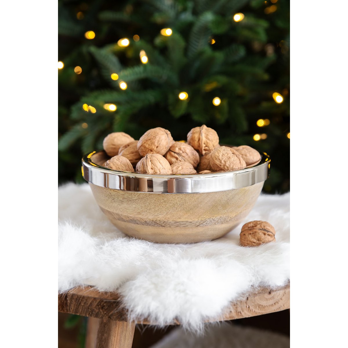 Schale Grace Ø 20 cm, Mangoholz mit Edelstahlrand