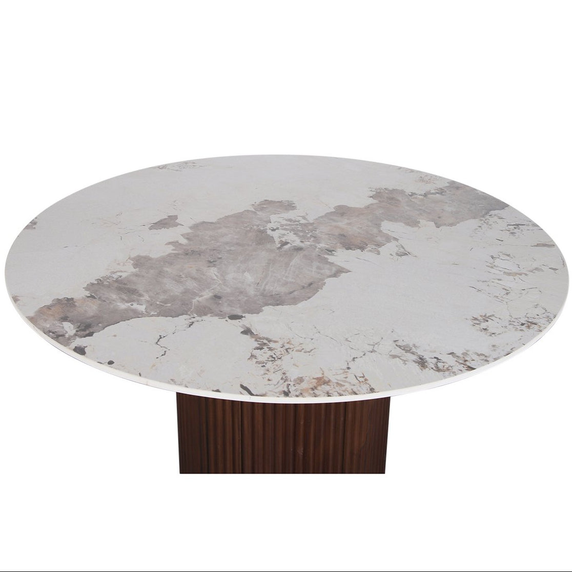 Urban Chique Runder Tisch aus Keramikmarmor / Walnussfurnier