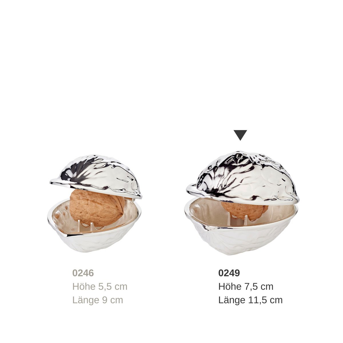 Nussknacker Walnuss, versilbert L. 12 cm