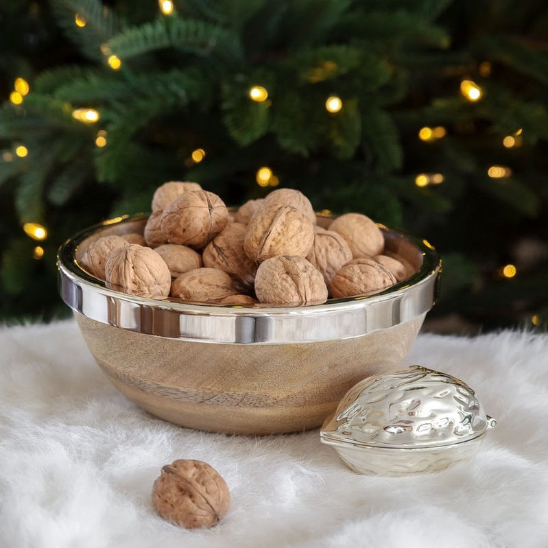 Schale Grace Ø 20 cm, Mangoholz mit Edelstahlrand