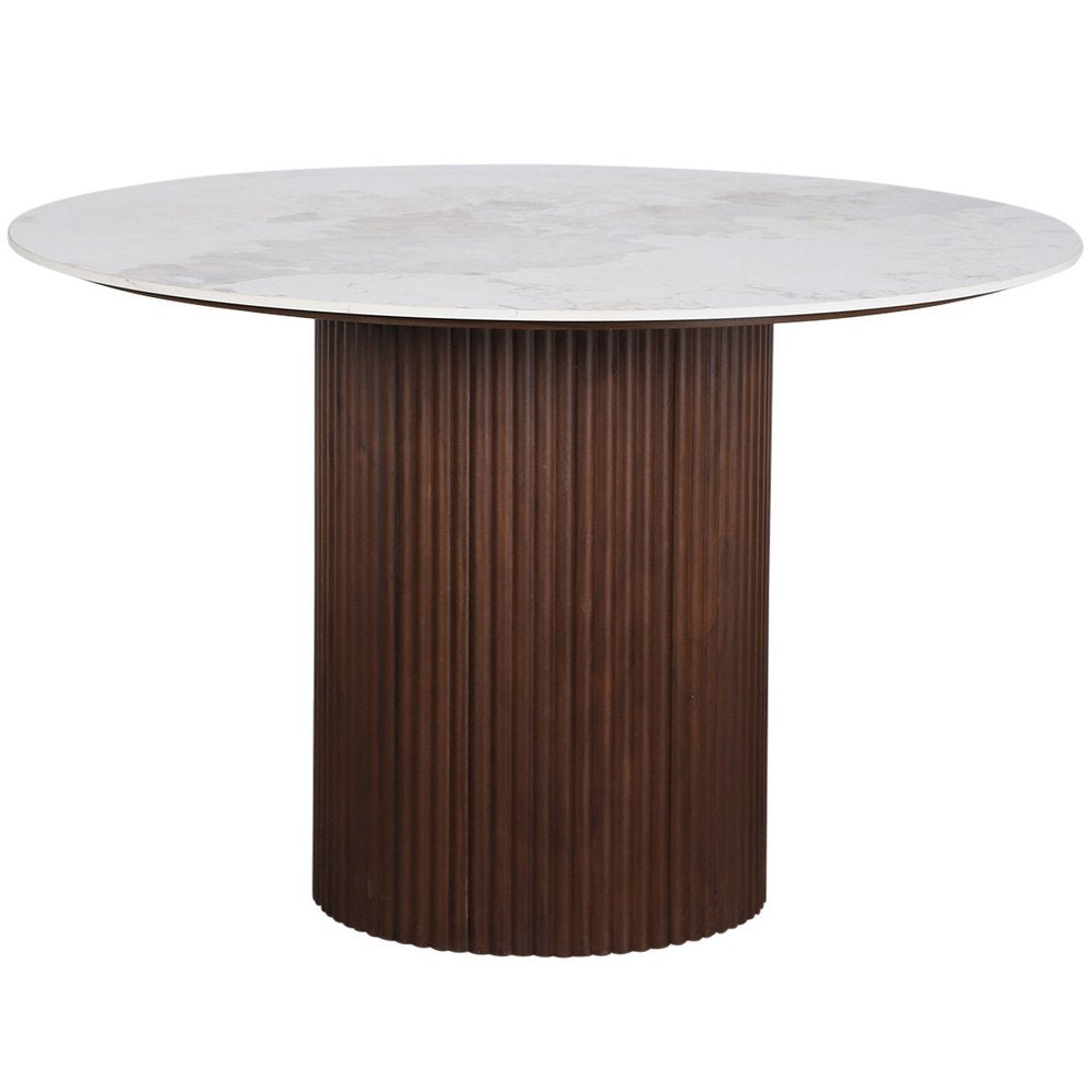 Urban Chique Runder Tisch aus Keramikmarmor / Walnussfurnier