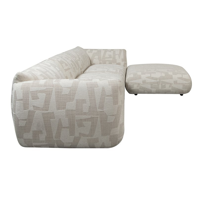 Sofa Amsterdam 4-Sitzer + Ottomane Weisse Glyphen